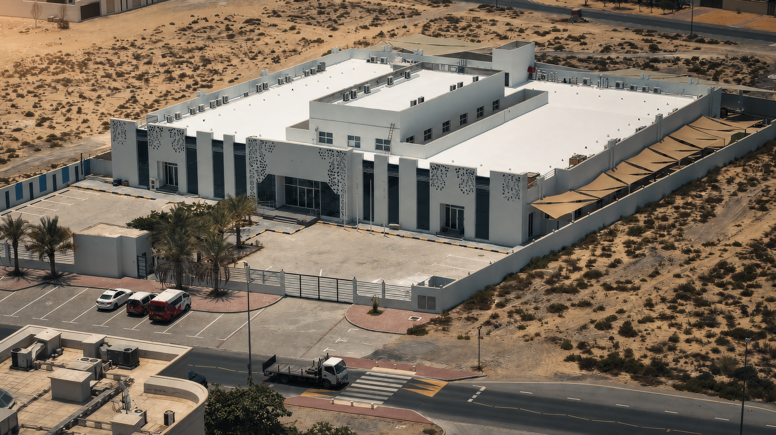 Fifth Dimension Elementary School side view, school construction project by Ground Up in Dubai